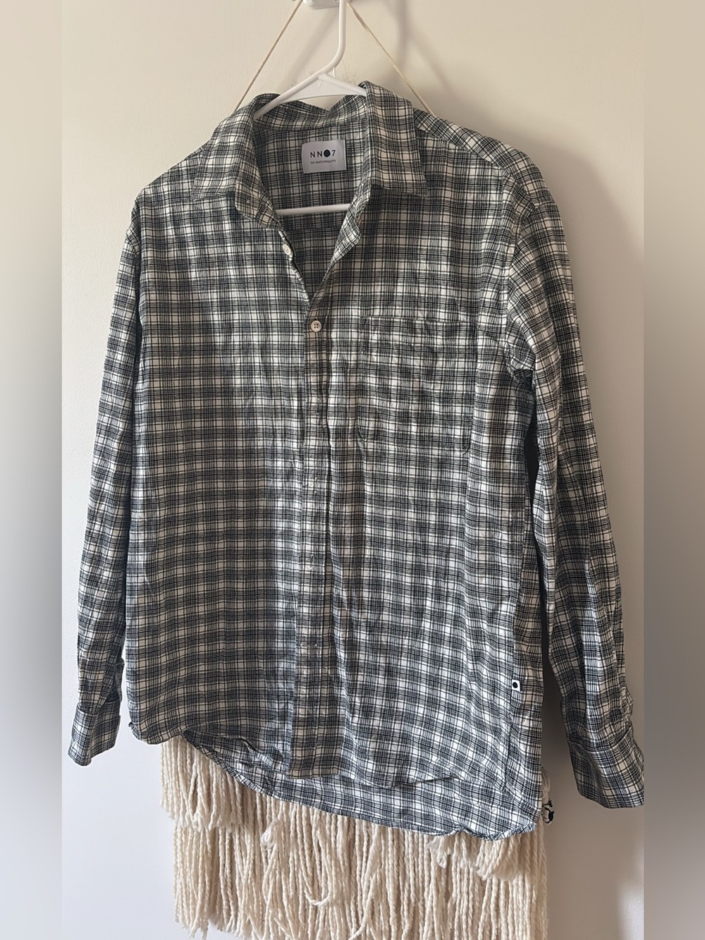 NN07 No Nationality Deon Casual Button Down Flannel Plaid Shirt in Black White
